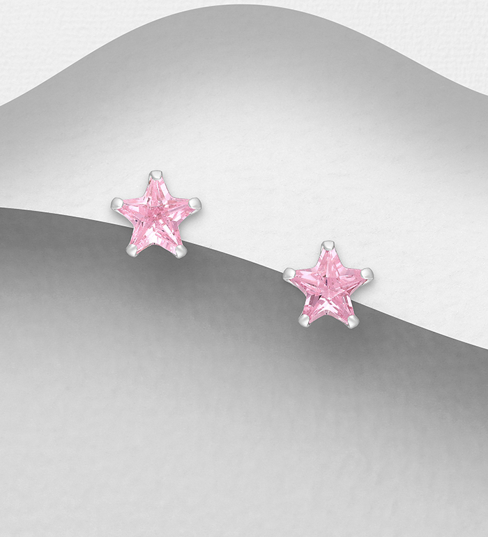 701-30142 - Wholesale 925 Sterling Silver 5 mm Star Push-Back Earrings, Decorated with CZ Simulated Diamonds