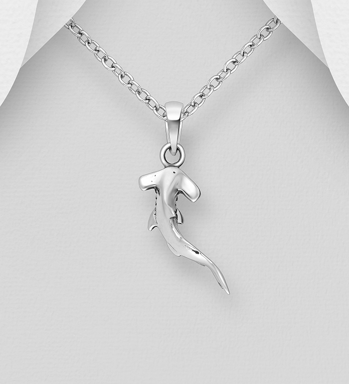 706-38923 - Wholesale 925 Sterling Silver Oxidized Hammerhead Shark Pendant