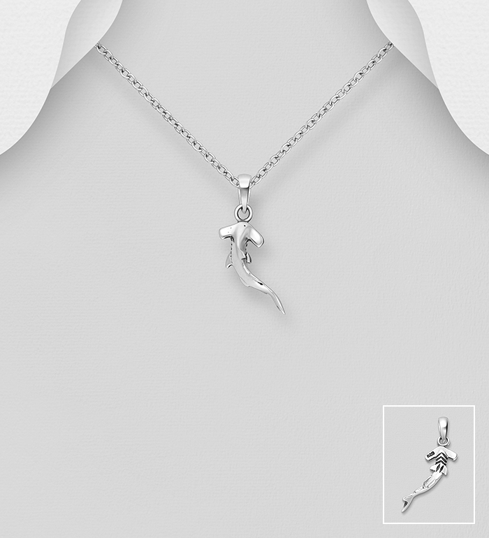 706-38923 - Wholesale 925 Sterling Silver Oxidized Hammerhead Shark Pendant