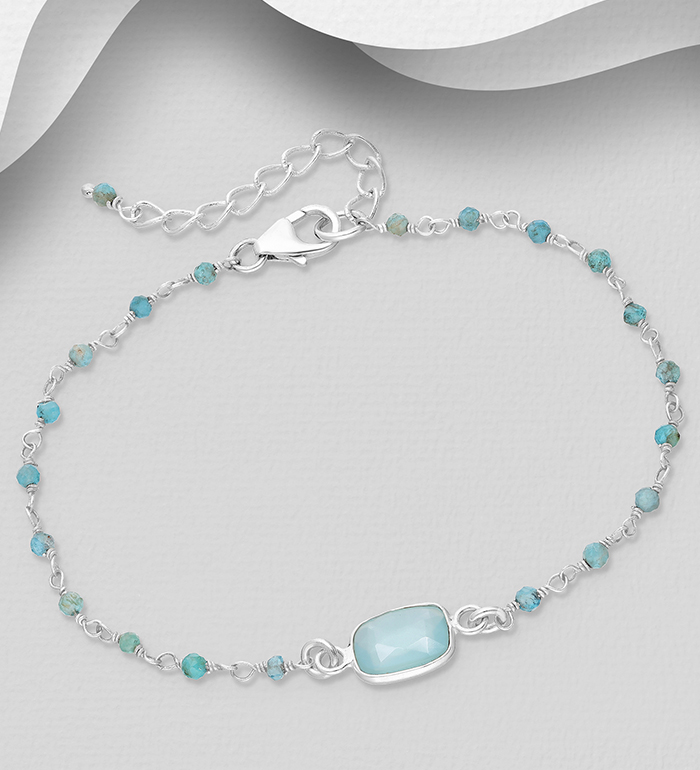 883-9793 - Wholesale 925 Sterling Silver Bracelet, Beaded with Various Gemstone Beads