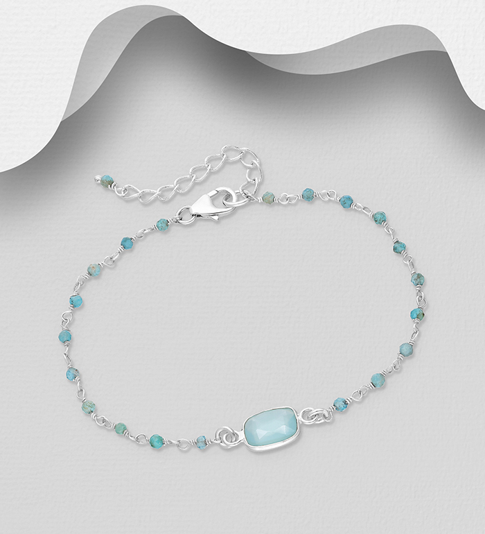 883-9793 - Wholesale 925 Sterling Silver Bracelet, Beaded with Various Gemstone Beads