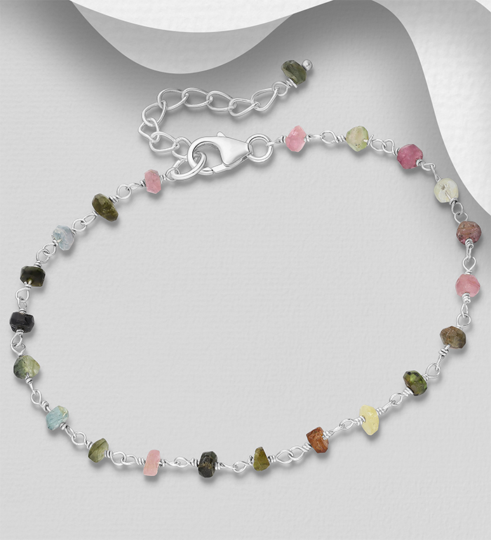 883-9835 - Wholesale 925 Sterling Silver Bracelet, Beaded with Various Gemstone Beads