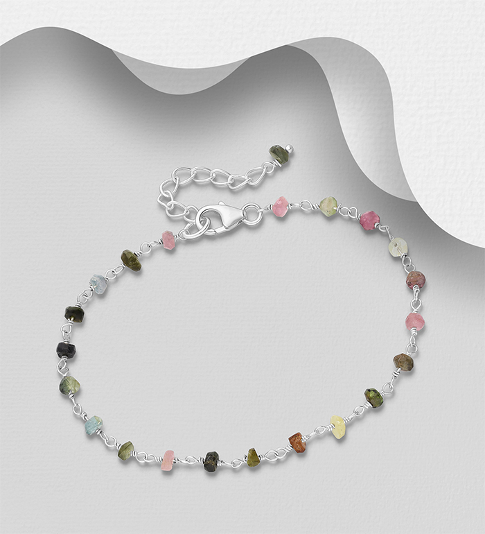 883-9835 - Wholesale 925 Sterling Silver Bracelet, Beaded with Various Gemstone Beads