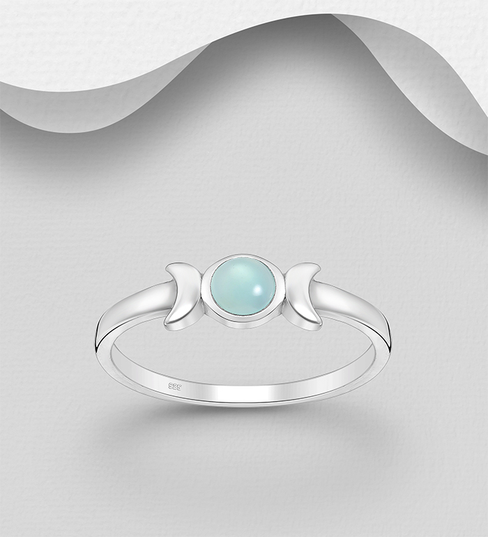 883-9814 - Wholesale 925 Sterling Silver Moon Ring, Decorated with Various Gemstones