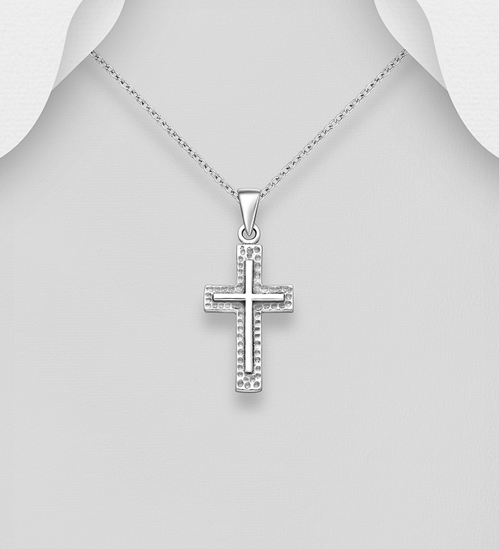 706-39244 - Wholesale 925 Sterling Silver Oxidized Hammered Cross Pendant