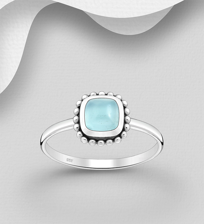 883-9858 - Wholesale 925 Sterling Silver Oxidized Ring, Decorated with Various Gemstones