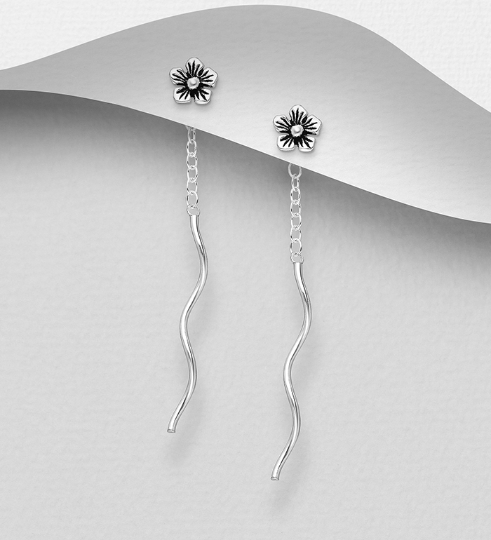 706-18966 - Wholesale 925 Sterling Silver Flower Threader Earrings