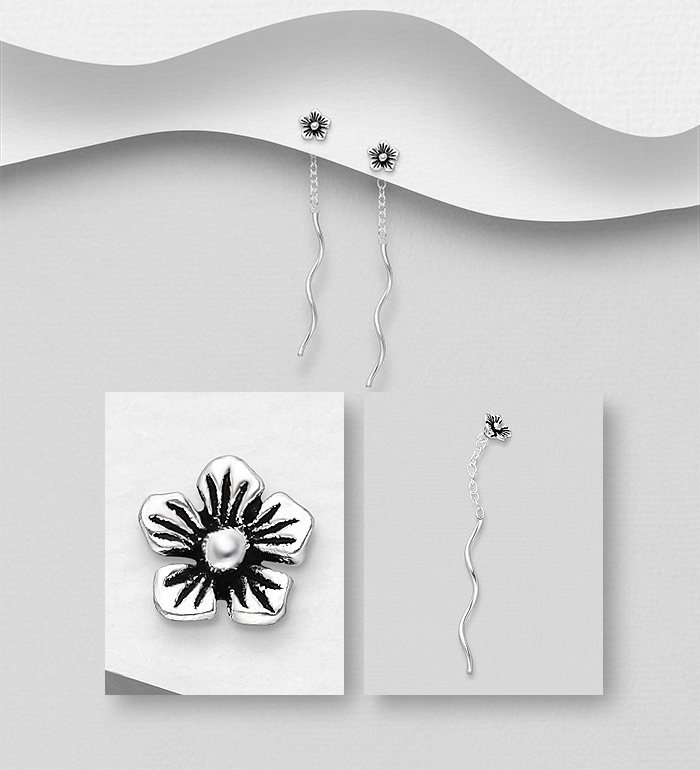 706-18966 - Wholesale 925 Sterling Silver Flower Threader Earrings