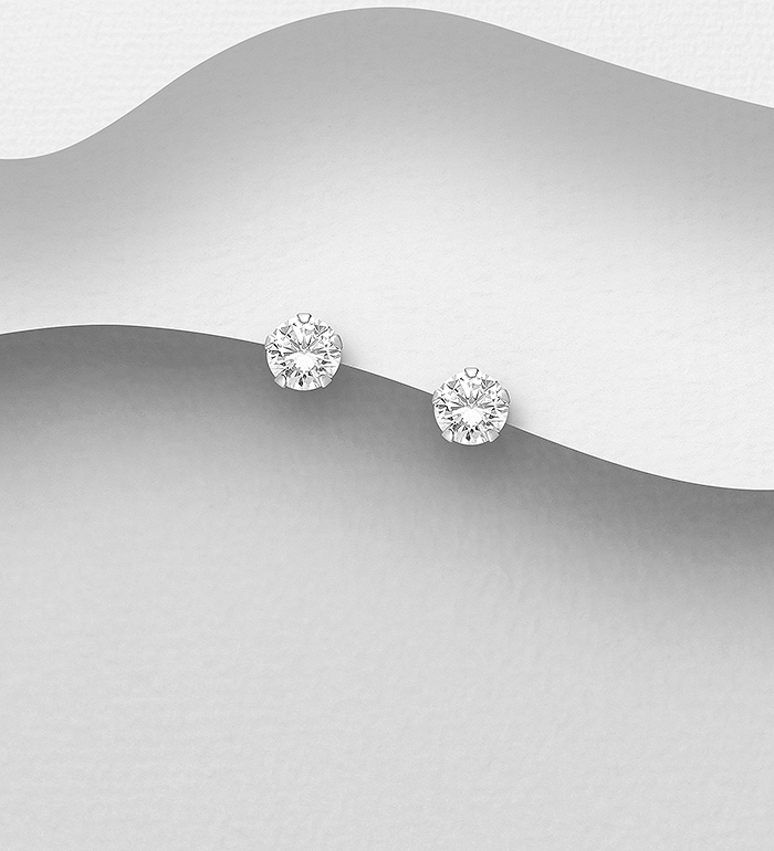 701-17374 - Wholesale 925 Sterling Silver 4 mm Push-Back Earrings Decorated with CZ Simulated Diamonds