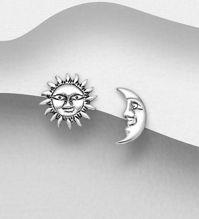 706-22672 - Wholesale 925 Sterling Silver Push-Back  Sun and Moon Earrings