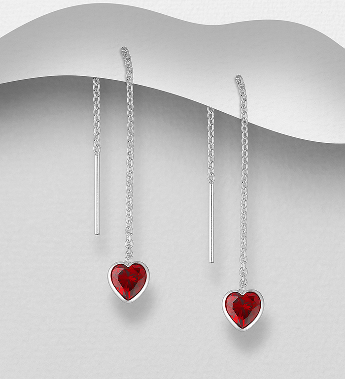 701-19708 - Wholesale 925 Sterling Silver Heart Threader Earrings Decorated with CZ Simulated Diamonds