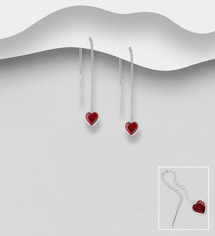 701-19708 - Wholesale 925 Sterling Silver Heart Threader Earrings Decorated with CZ Simulated Diamonds