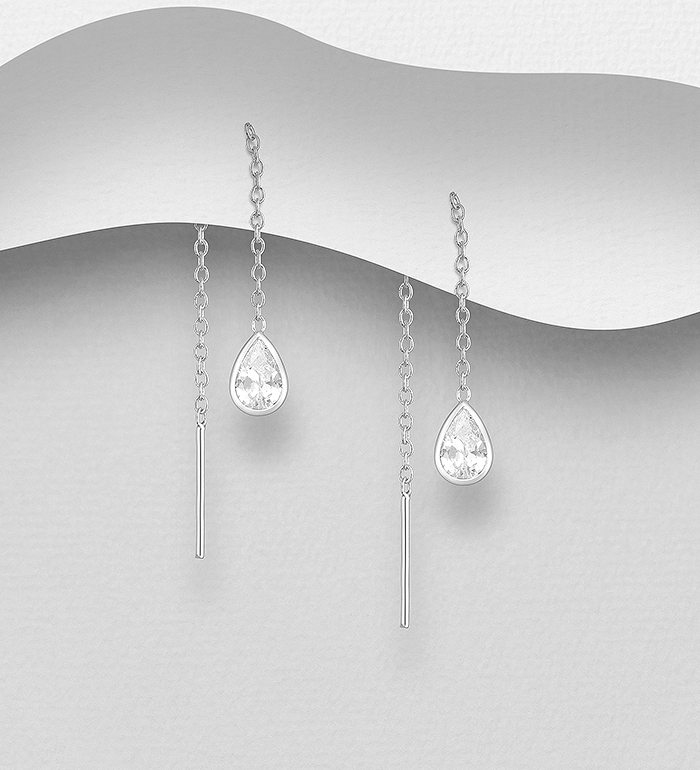 701-19709 - Wholesale 925 Sterling Silver Threader Earrings Decorated with CZ Simulated Diamonds