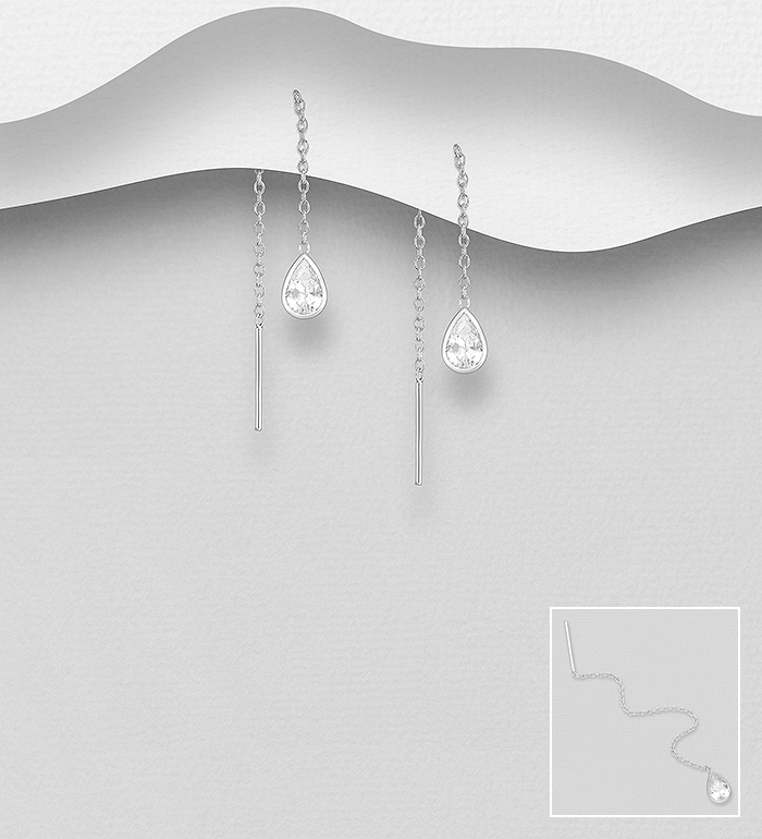 701-19709 - Wholesale 925 Sterling Silver Threader Earrings Decorated with CZ Simulated Diamonds