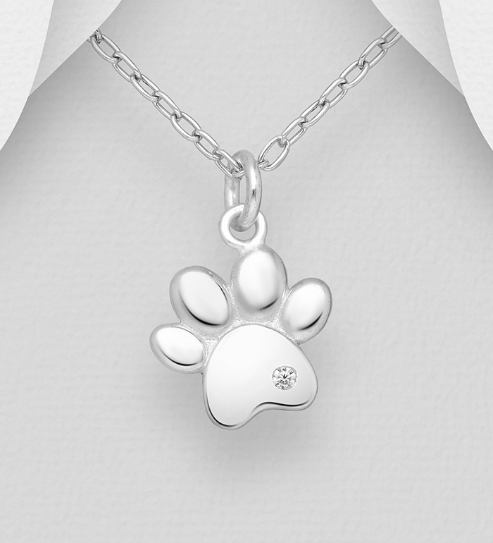 1063-2186 - Wholesale 925 Sterling Silver Paw Pendant Decorated with CZ Simulated Diamonds