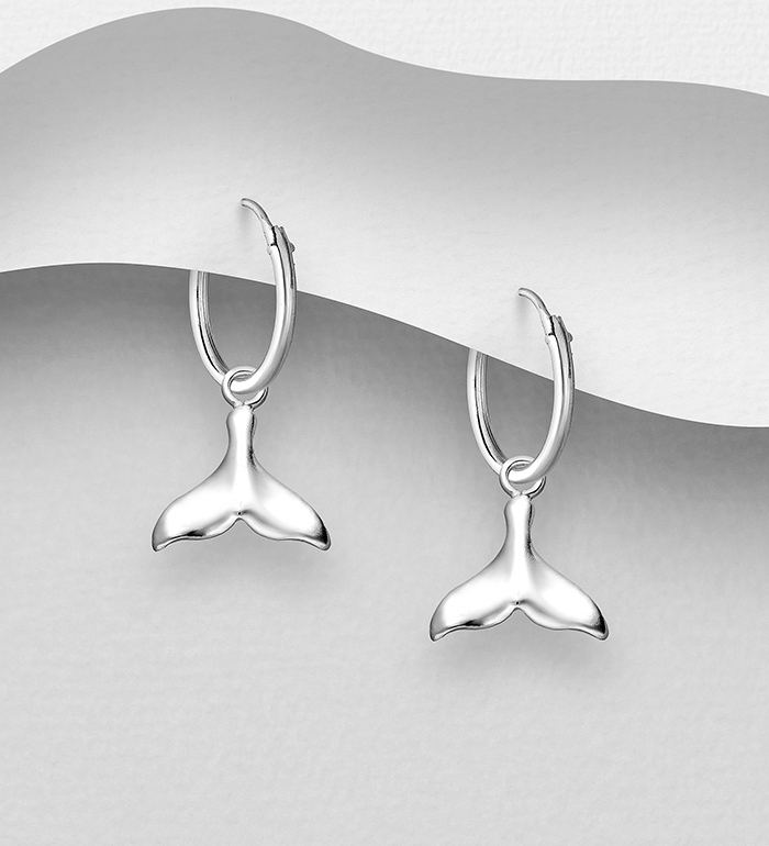 706-28955 - Wholesale 925 Sterling Silver Whale Tail Hoop Earrings