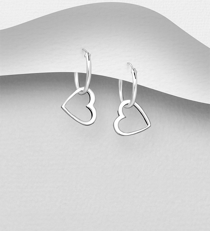 706-29790 - Wholesale 925 Sterling Silver Oxidized Heart Hoop Earrings