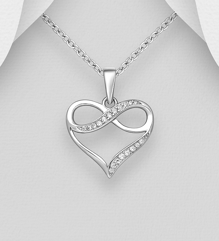 701-23711 - Wholesale 925 Sterling Silver Heart And Infinity Pendant Decorated with CZ Simulated Diamonds