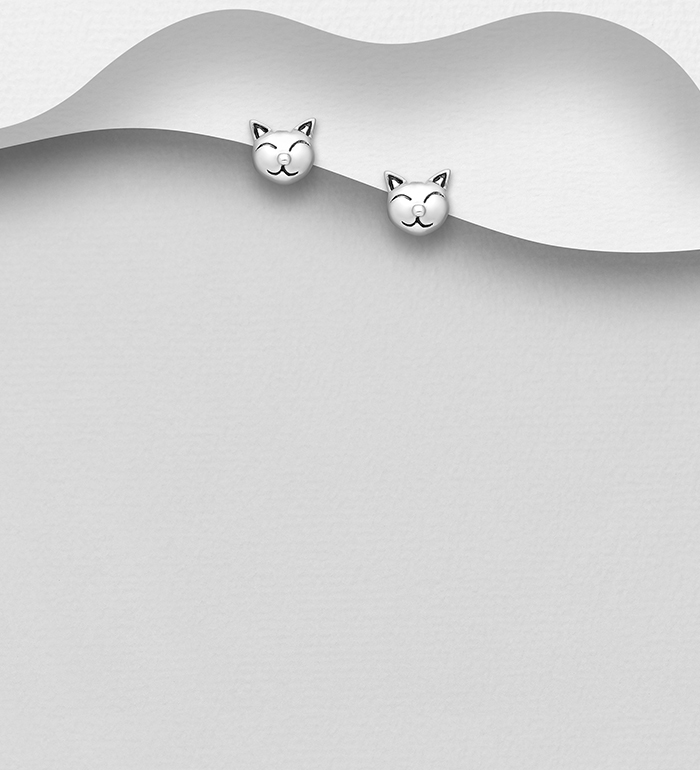 Wholesale 925 Sterling Silver Oxidized Cat Push-Back Earrings - SKU #706-31462