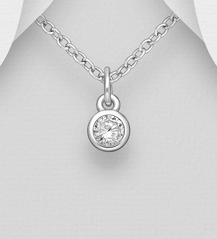 1063-2992 - Wholesale 925 Sterling Silver Solitaire Birthstone Pendant, Decorated with CZ Simulated Diamonds  