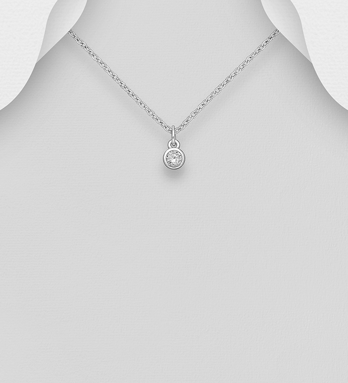 1063-2992 - Wholesale 925 Sterling Silver Solitaire Birthstone Pendant, Decorated with CZ Simulated Diamonds  