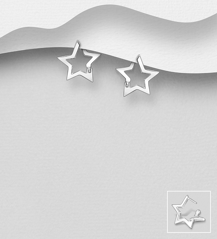 Wholesale 925 Sterling Silver Star Front & Back Hoop Earrings - SKU #706-32421