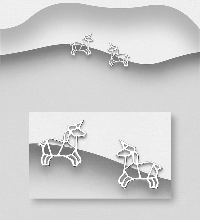 Wholesale 925 Sterling Silver Origami Unicorn Push-Back Earrings - SKU #706-32734