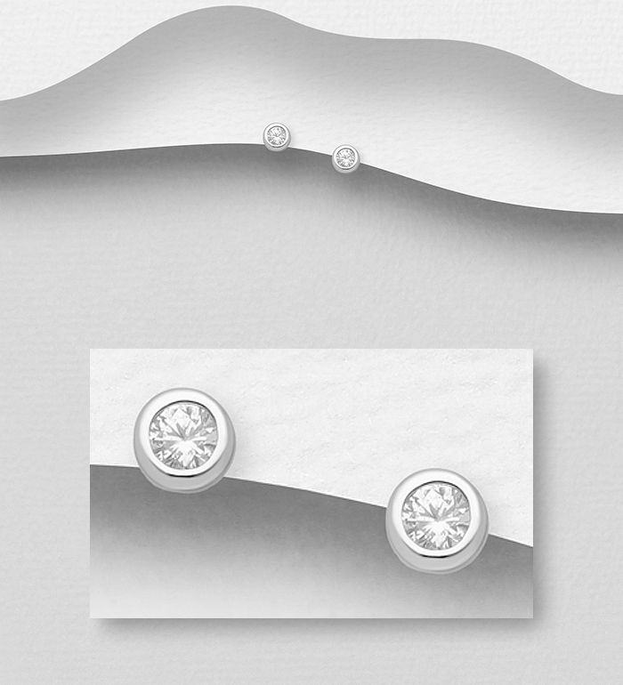 701-24995 - Wholesale 925 Sterling Silver 3 mm Round Push-Back Earrings, Decorated with CZ Simulated Diamonds 