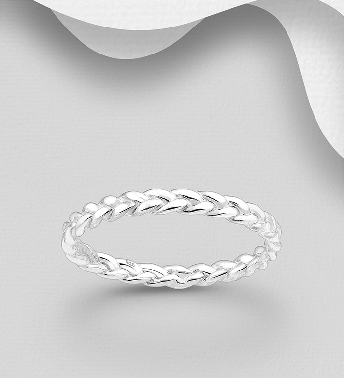 Wholesale 925 Sterling Silver Weave Band Ring, 2 mm Wide. - SKU #706-34076