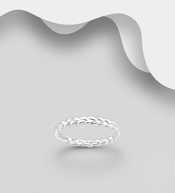Wholesale 925 Sterling Silver Weave Band Ring, 2 mm Wide. - SKU #706-34076