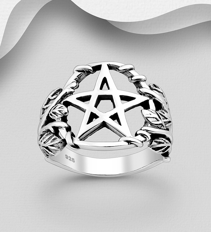 Wholesale 925 Sterling Silver Oxidized Leaf and Star Ring - SKU #706-34433