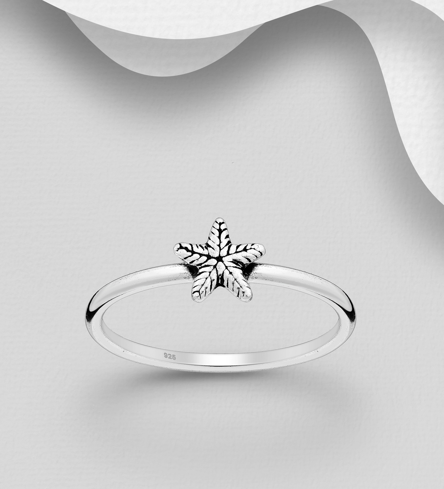 Wholesale 925 Sterling Silver Oxidized Starfish Ring - SKU #706-35040