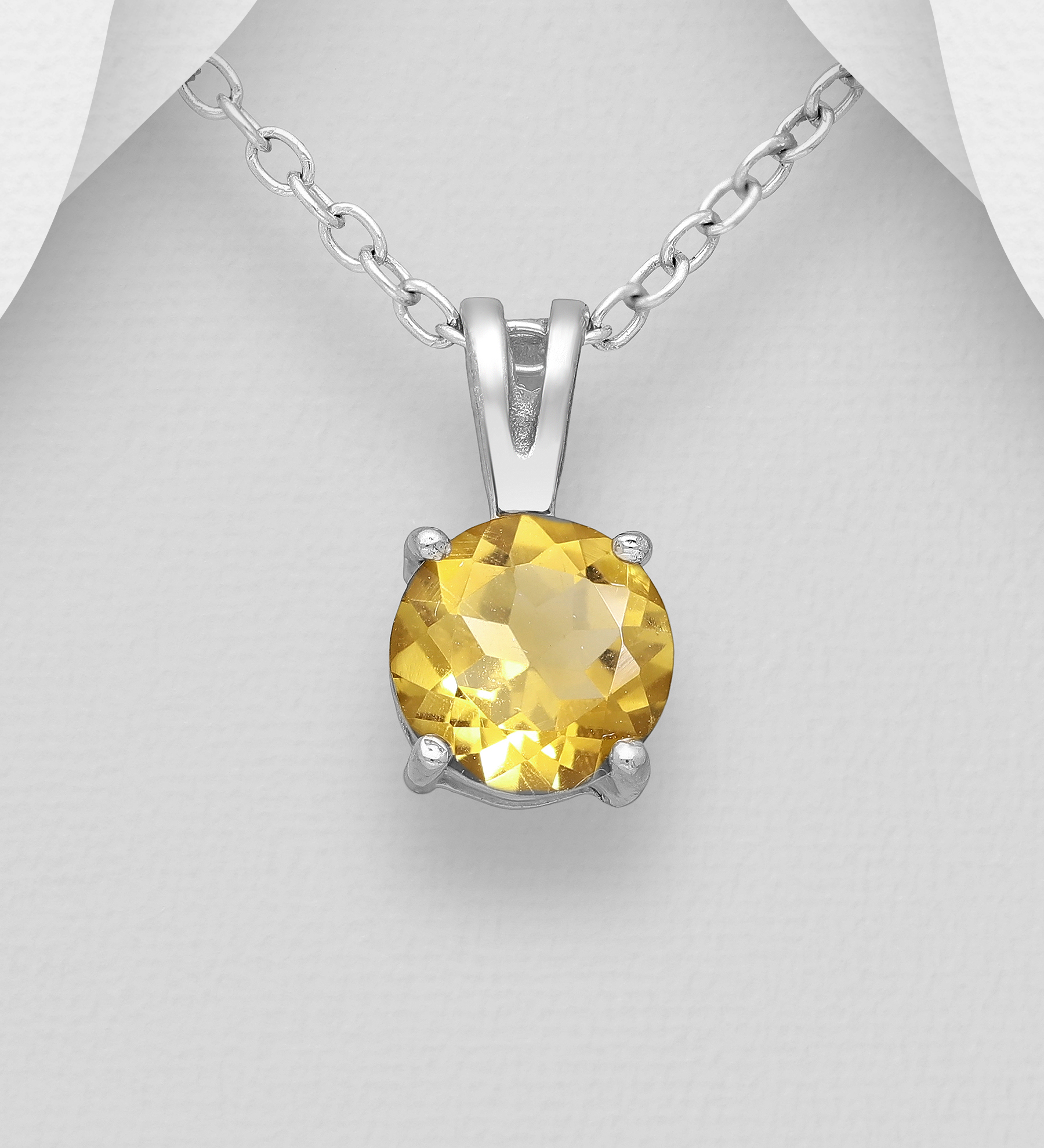 La Preciada - Wholesale 925 Sterling Silver Solitaire Pendant, Decorated with Citrine - SKU #1181-4594