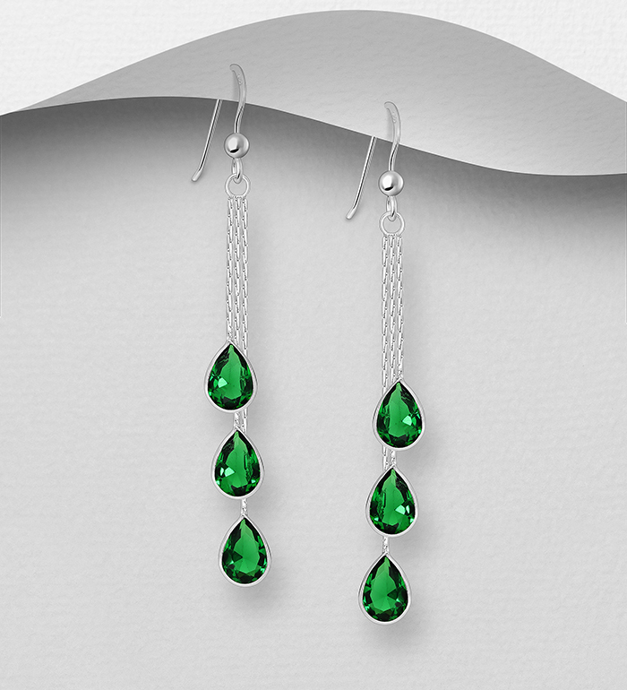 701-28919 - Wholesale 925 Sterling Silver Earrings, Decorated with CZ Simulated Diamonds