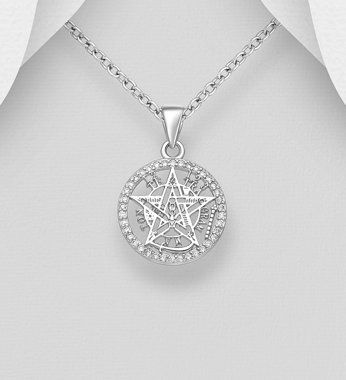 Wholesale 925 Sterling Silver Tetragrammaton Pendant, Decorated with CZ Simulated Diamonds - SKU #701-29261
