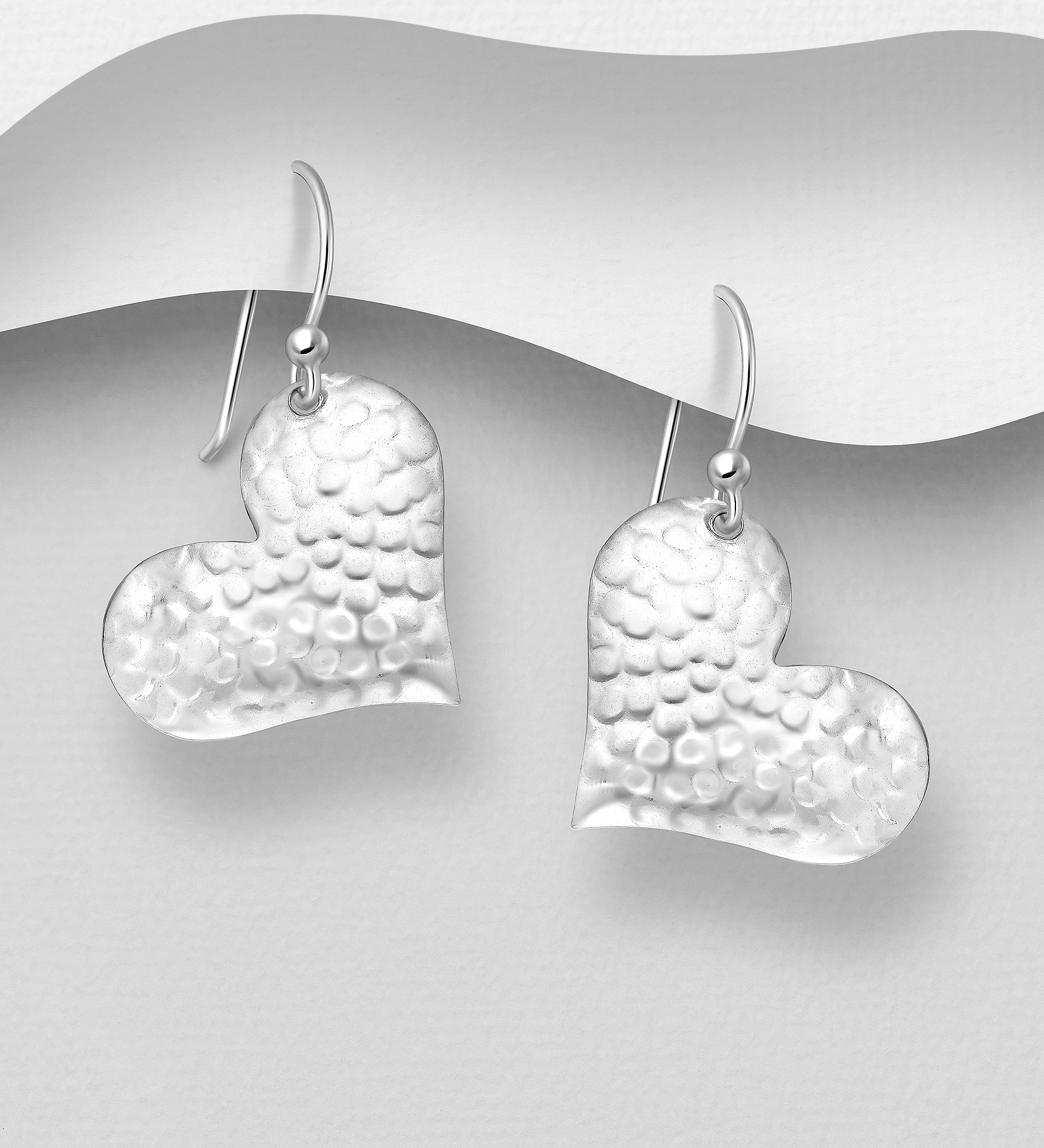 Wholesale 925 Sterling Silver Hammered Heart Hook Earrings - SKU #706-38057