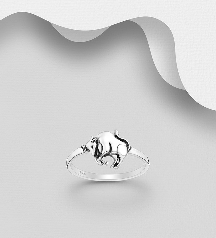 Wholesale 925 Sterling Silver Oxidized Bull Ring - SKU #706-39243