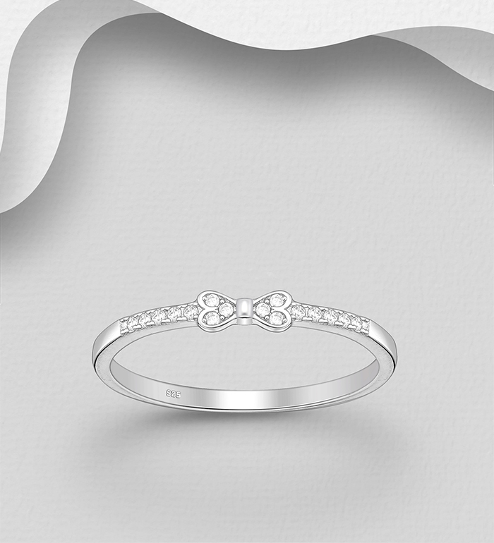 701-33718 - Wholesale 925 Sterling Silver Ribbon Ring, Decorated with CZ Simulated Diamonds