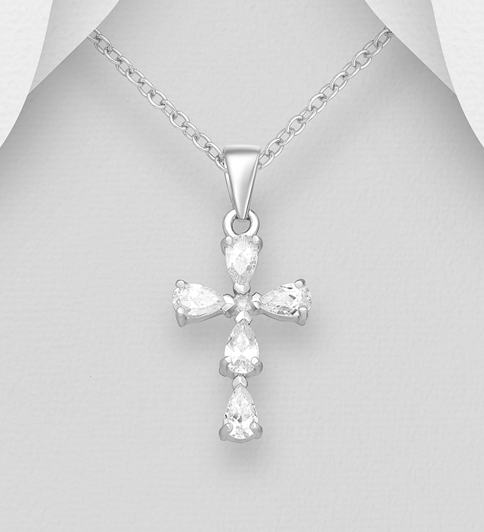 701-185 - Wholesale 925 Sterling Silver Cross Pendant Decorated with CZ Simulated Diamonds