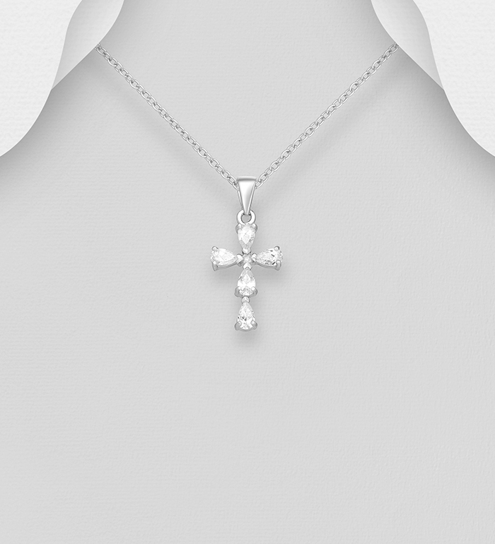 701-185 - Wholesale 925 Sterling Silver Cross Pendant Decorated with CZ Simulated Diamonds