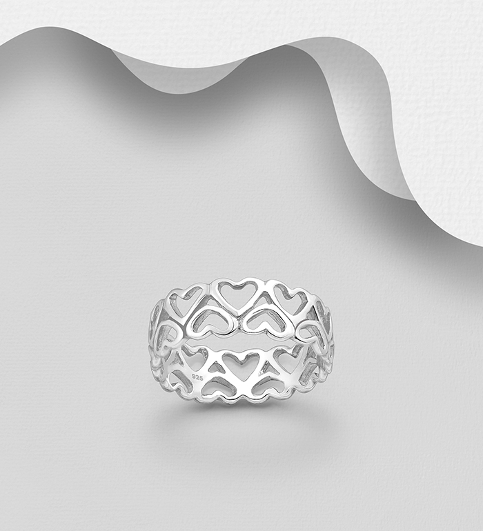 Wholesale 925 Sterling Silver Heart Band Ring - SKU #706-9981